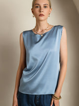 [Gråblå] SilkSilky-NO Sleeveless Round Neck Camisole Topp 004