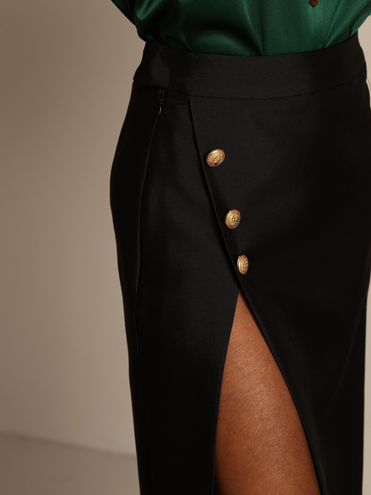 [Svart] SilkSilky-NO 32Momme Silk-Wool Blend Skirt 004,