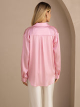 [Rosa Nålestripete] SilkSilky-NO Long Sleeve Lapel Collar Skjorte for Kvinner 002