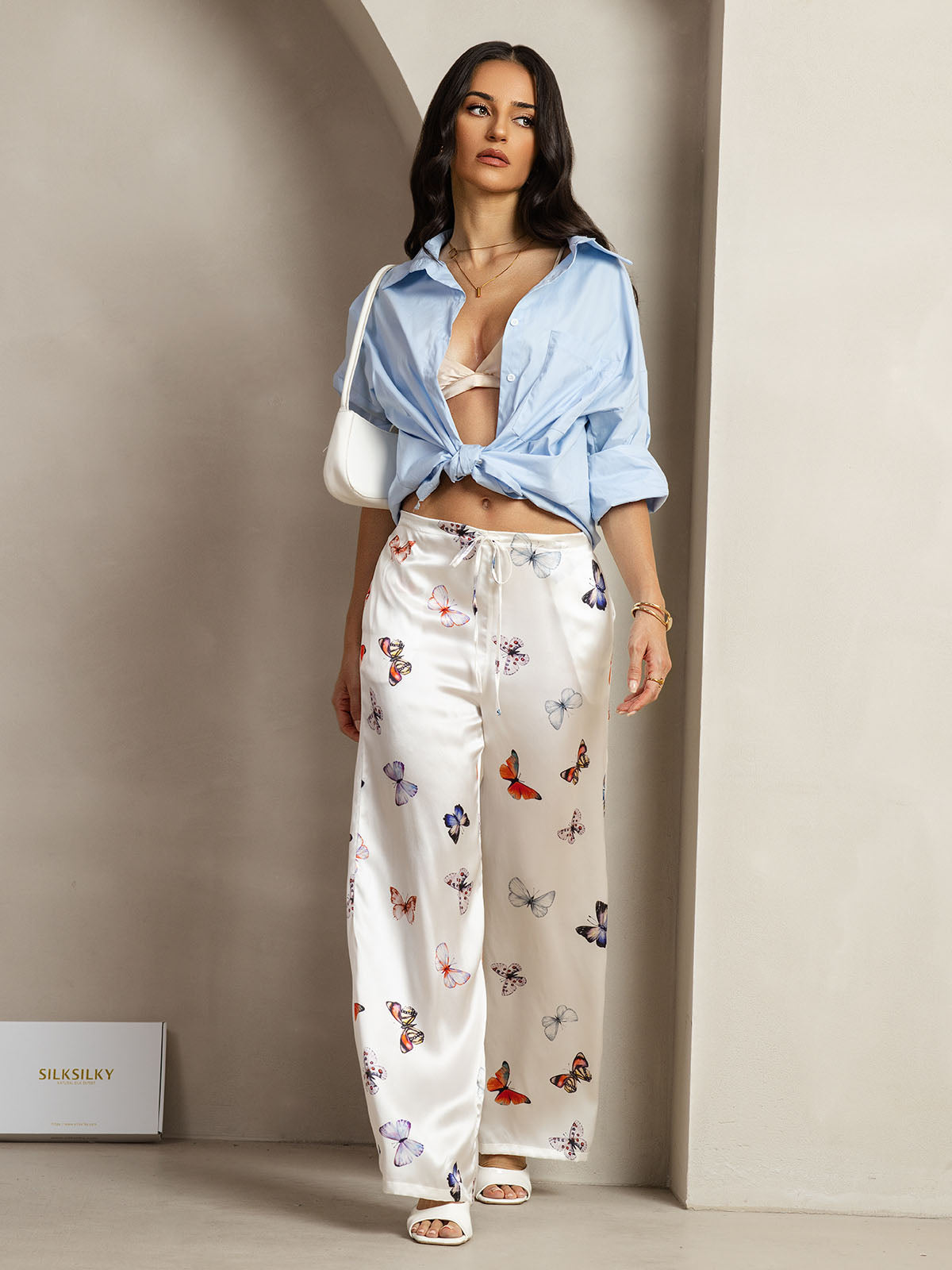 [Hvit Sommerfugl] SilkSilky-NO 19Momme Silke Womens Pants 006