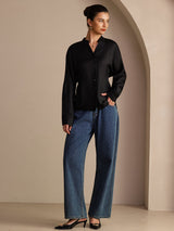 [Svart] SilkSilky-NO Long Sleeve Blouse 006