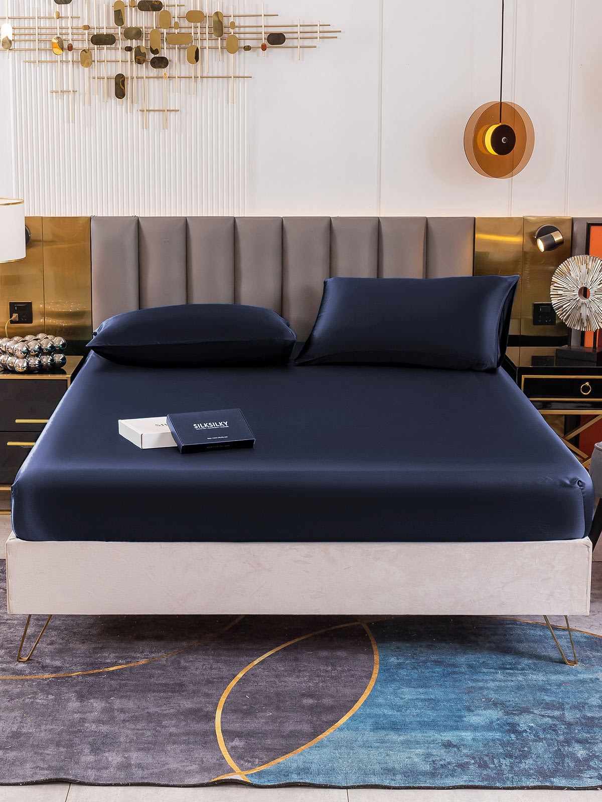 [Mørke blå] SilkSilky-NO 19Momme Bedding Set 002