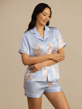 [Lyse Blå] SilkSilky-NO Short Sleeve Lapel Collar Pyjamas for Kvinner 003