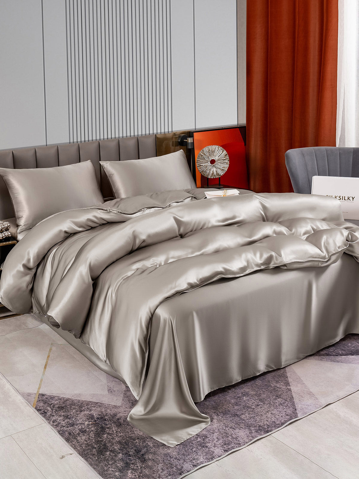 [Grå] SilkSilky-NO 22Momme Bedding Set 004