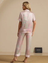 [Rosa Hjerte Geo] SilkSilky-NO Short Sleeve Lapel Collar Pyjamas for Kvinner 002