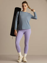 [Gråblå] SilkSilky-NO 100% High-Twist Silk Jersey Long Sleeve Crew Neck T-skjorte for Kvinner 010