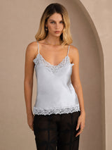 [Gråblå] SilkSilky-NO V Neck Camisole Topp 003