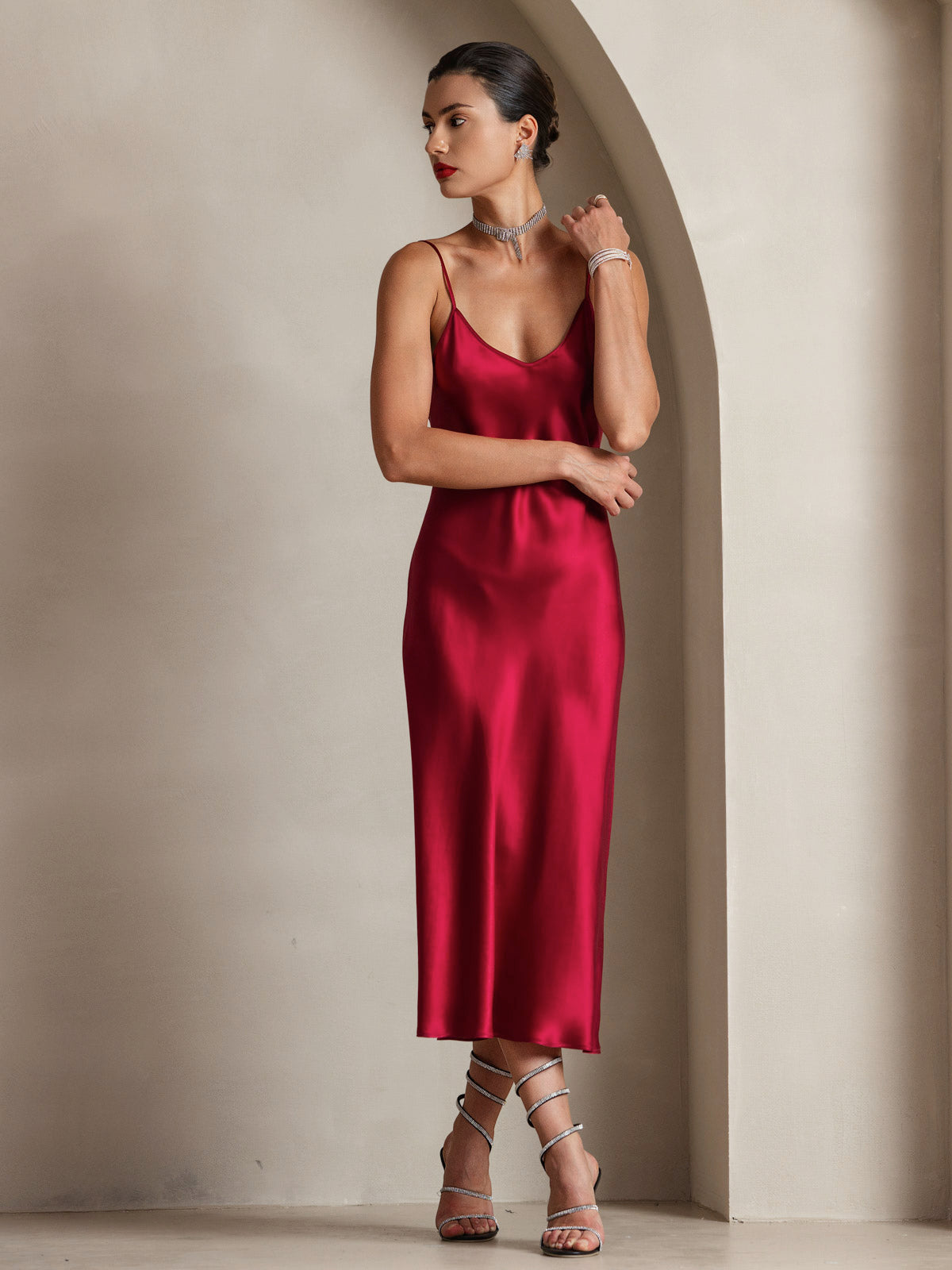 [Vin] SilkSilky-NO Pure Silk Sleeveless Round Neck Kjole 006