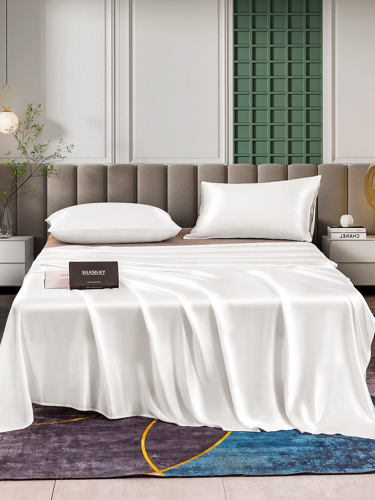 [Hvit] SilkSilky-NO 25Momme Bedding Set 001