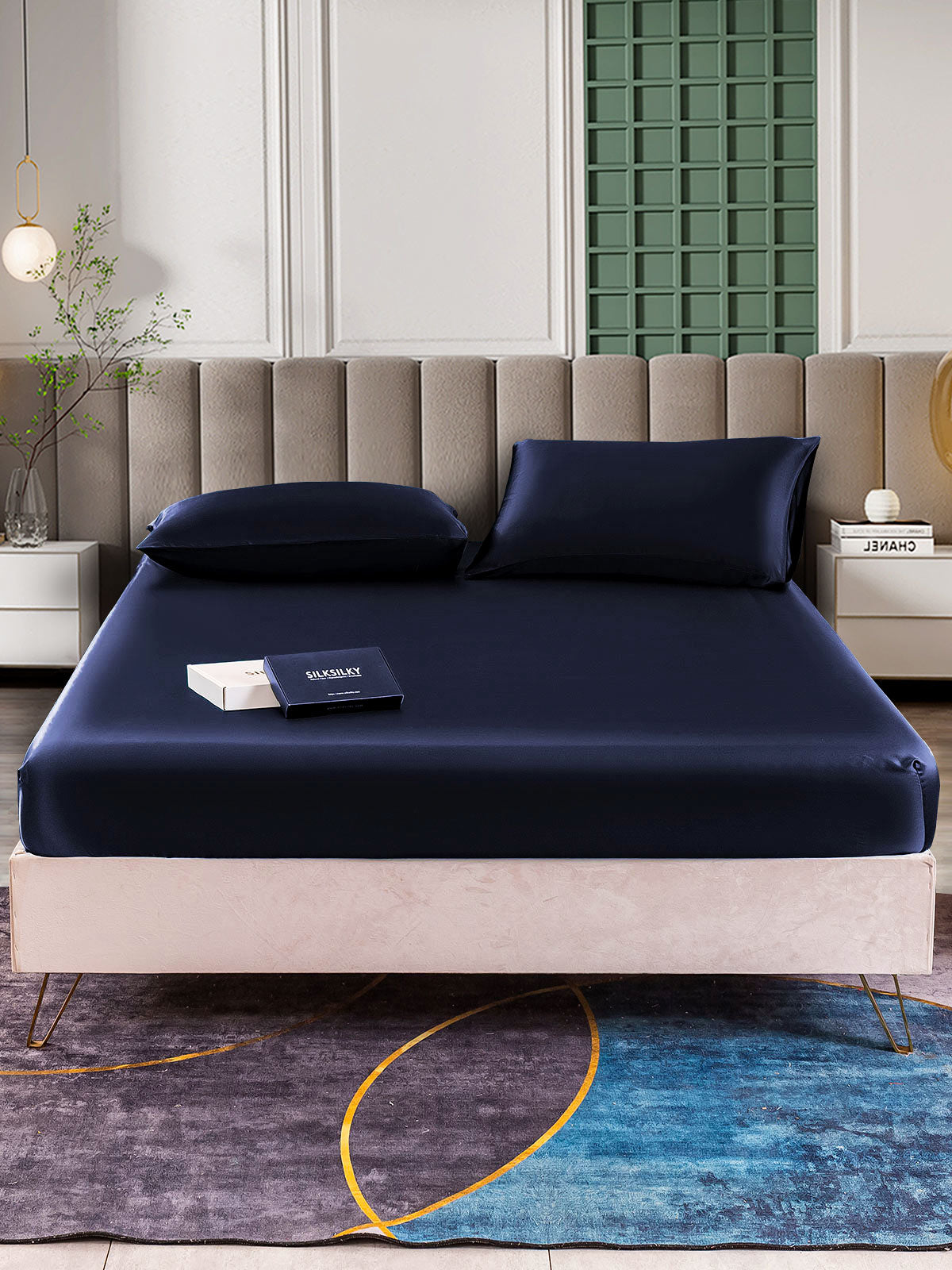 [Mørke blå] SilkSilky-NO 25Momme Bedding Set 002