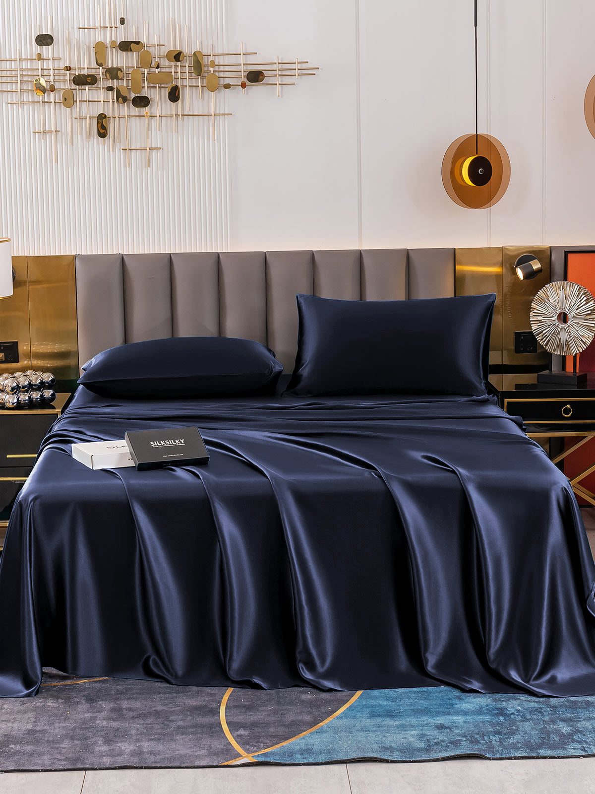 [Mørke blå] SilkSilky-NO 19Momme Pure Silk Bedding Set 002