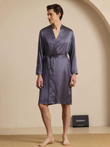 [Marine Ginkgo] SilkSilky-NO Long Sleeve V Neck Morgenkåpe for Menn 003
