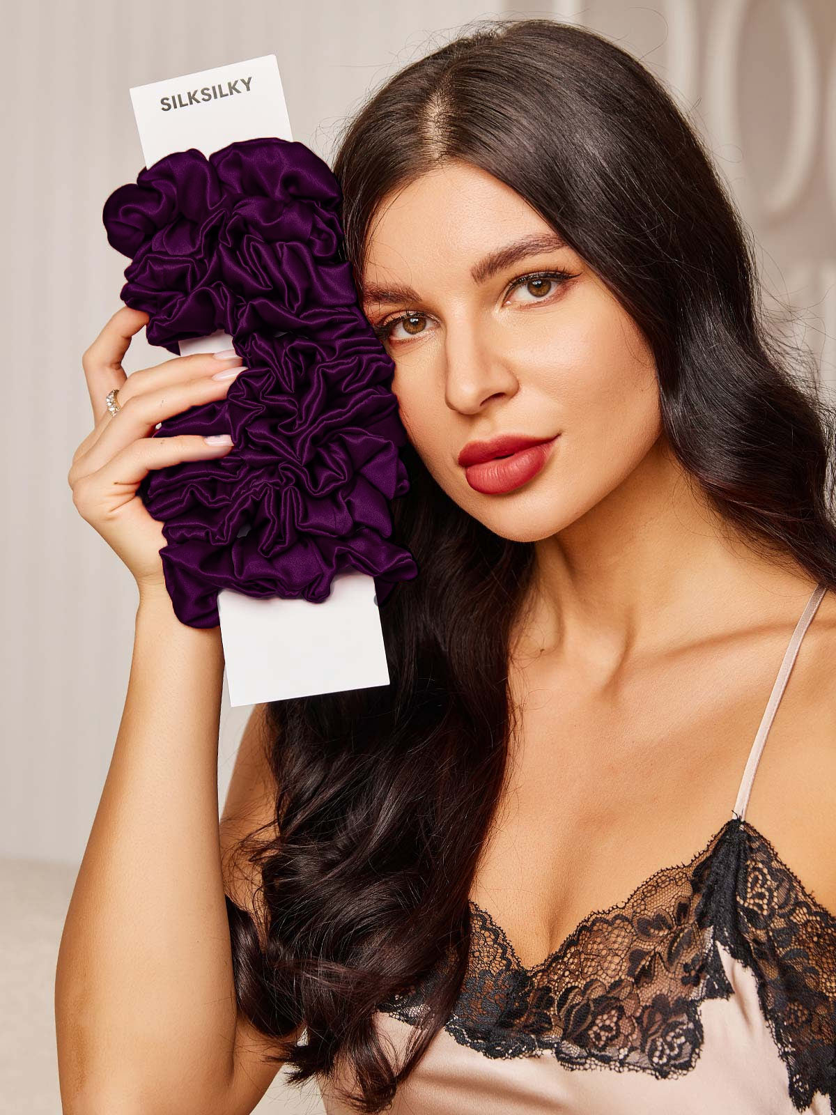 [Mørklilla] SilkSilky-NO 19Momme Scrunchie 002