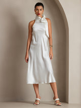 [Hvit] SilkSilky-NO Sleeveless Halterneck Kjole 008