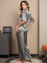 [Mørkegrå] SilkSilky-NO Halv erme Round Neck Pyjamas for Kvinner 002