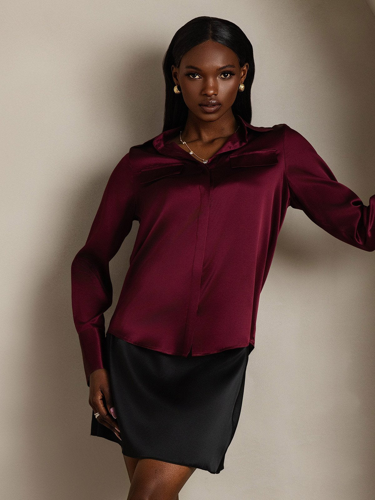 SilkSilky-NO 19Momme Silke Womens Shirt Mørkerød 003