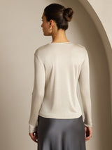 [Grå] SilkSilky-NO Long Sleeve Crew Neck T-skjorte for Kvinner 002