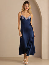 [Blå] SilkSilky-NO Spaghetti Strap V Neck Kjole 007