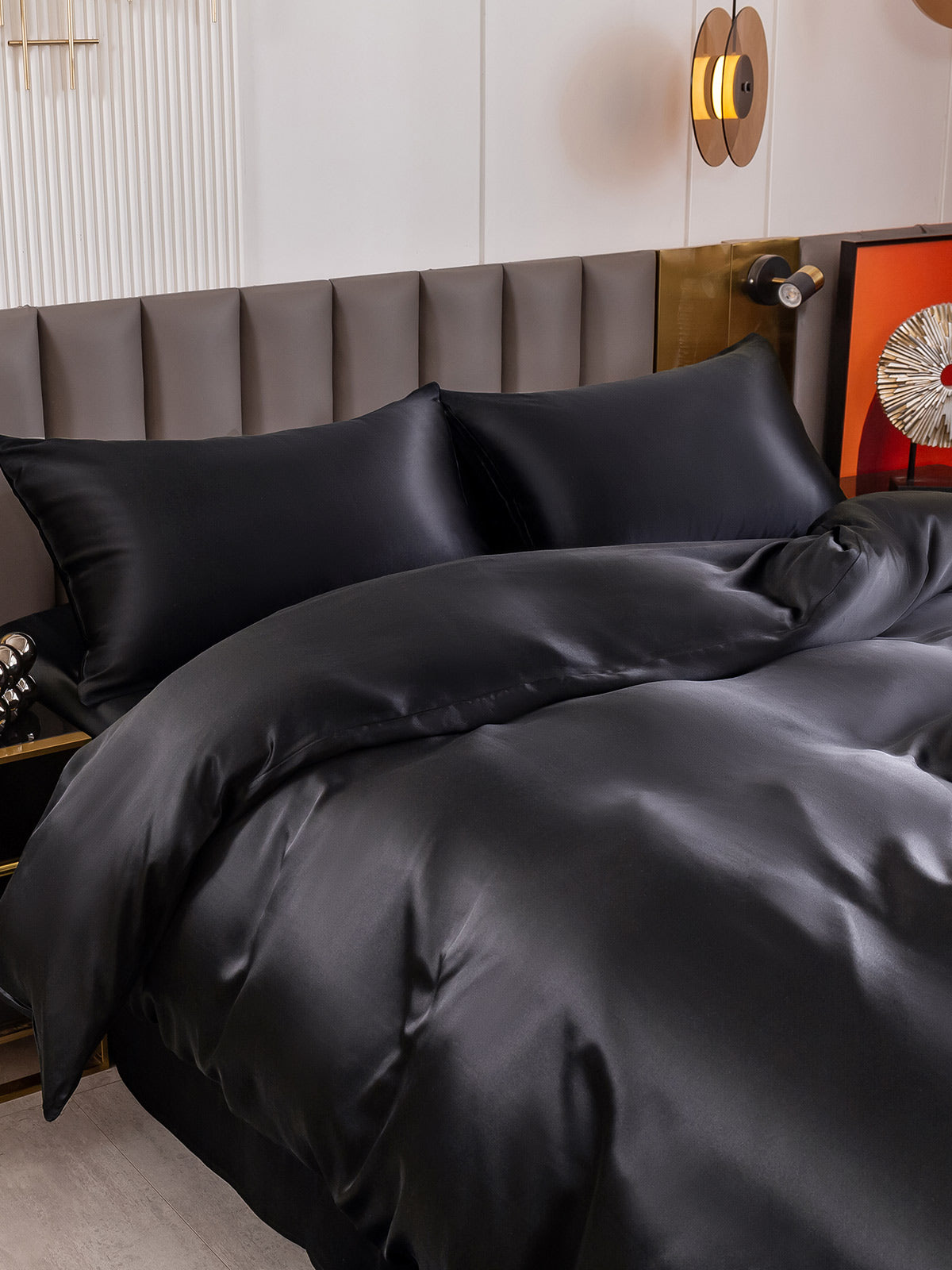 [Svart] SilkSilky-NO 19Momme Bedding Set 003