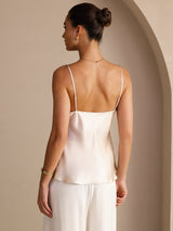 [Beige] SilkSilky-NO Spaghetti Strap V Neck Camisole Topp 002