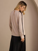 [Tan] SilkSilky-NO Long Sleeve Keyhole Neck Damebluser 002