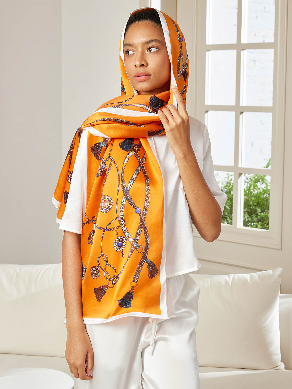 SilkSilky US Pure Silk Scarf Orange 002