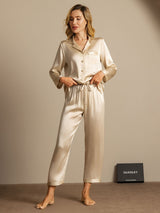 [Champagne] SilkSilky-NO Long Sleeve Lapel Collar Pyjamas for Kvinner 003