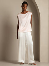 [Rosa] SilkSilky-NO Cap Sleeve Round Neck T-skjorte for Kvinner 005