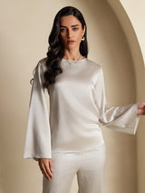 [Lysegrå] SilkSilky-NO Long Sleeve Boat Neck Bluse 001