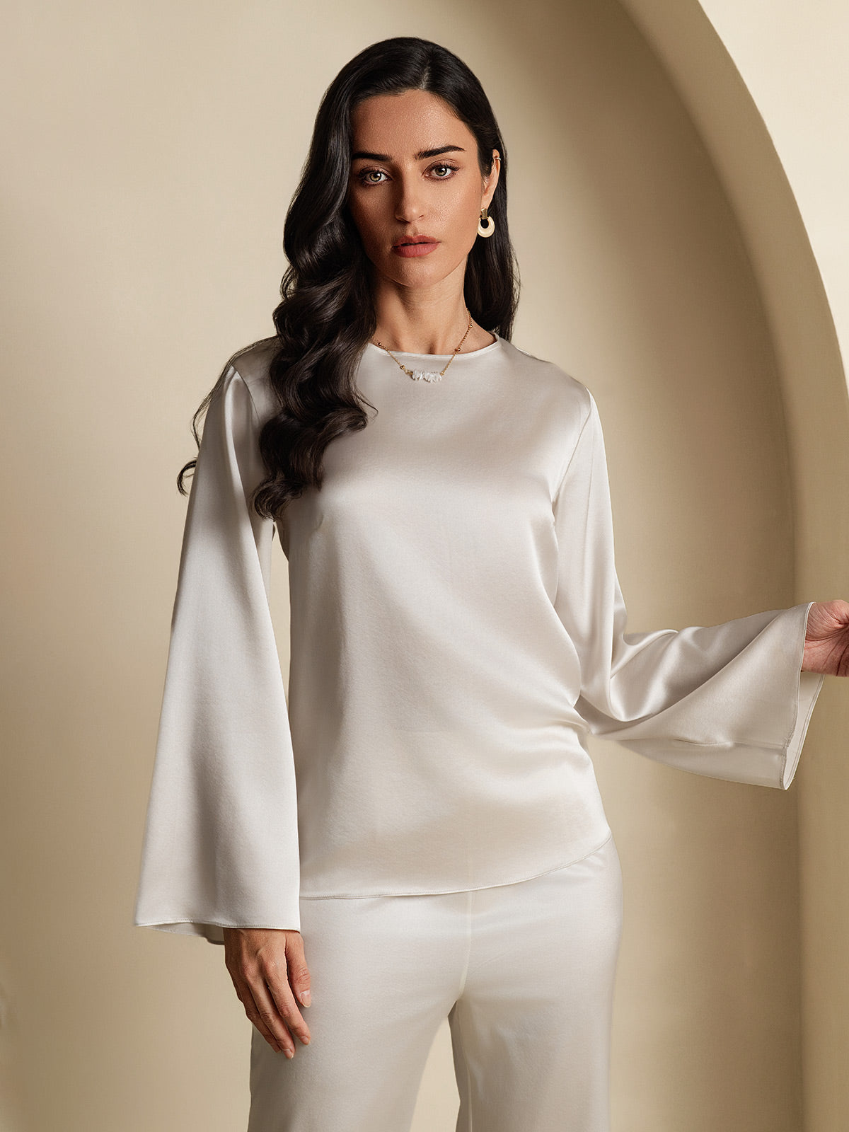 [Lysegrå] SilkSilky-NO 19Momme Silke Womens T-Shirt 001,