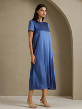 [Ekte Petrol] SilkSilky-NO Short Sleeve Crew Neck Kjole 003