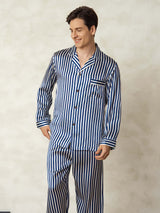 [Marine Stripe] SilkSilky-NO 19Momme Mens Pajamas 005,