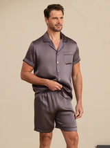 [Lilla Grå] SilkSilky-NO Short Sleeve Lapel Collar Pyjamas for menn 006
