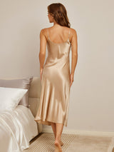 [Champagne] SilkSilky-NO Spaghetti Strap V Neck Nattkjole 003