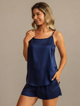 [Mørke blå] SilkSilky-NO 19Momme Silke Camisole Set 007