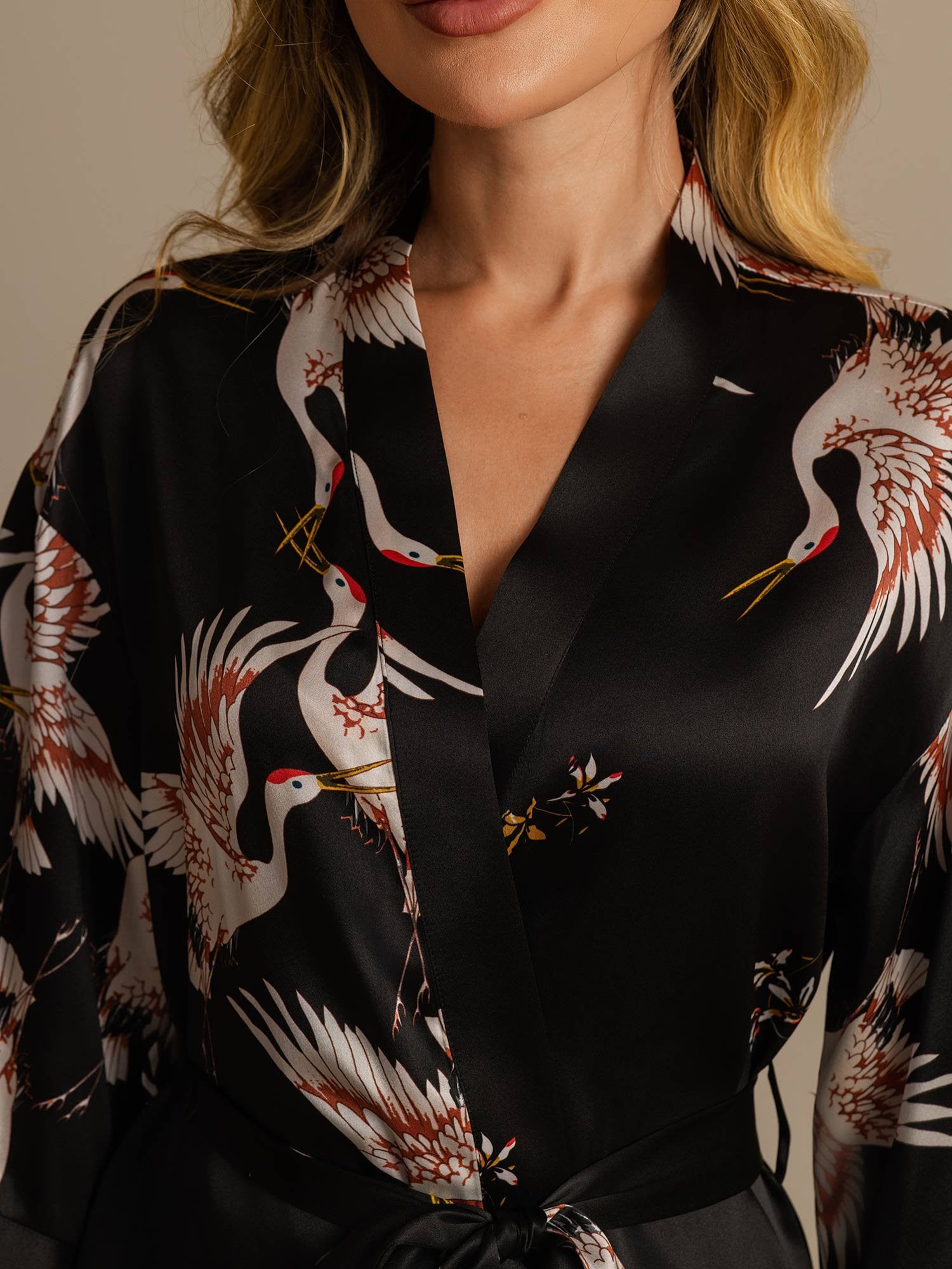 [Svart] SilkSilky-NO 19Momme Silke Womens Robe 004