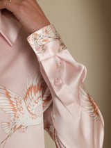 [Rosa] SilkSilky-NO 19Momme Langermet Slagkrage Skjorte for Kvinner 002