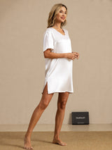 [Hvit] SilkSilky-NO Half Sleeve V Neck Nattkjole 006