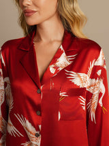 [Mørkerød] SilkSilky-NO Long Sleeve Lapel Collar Soveskjorte 004
