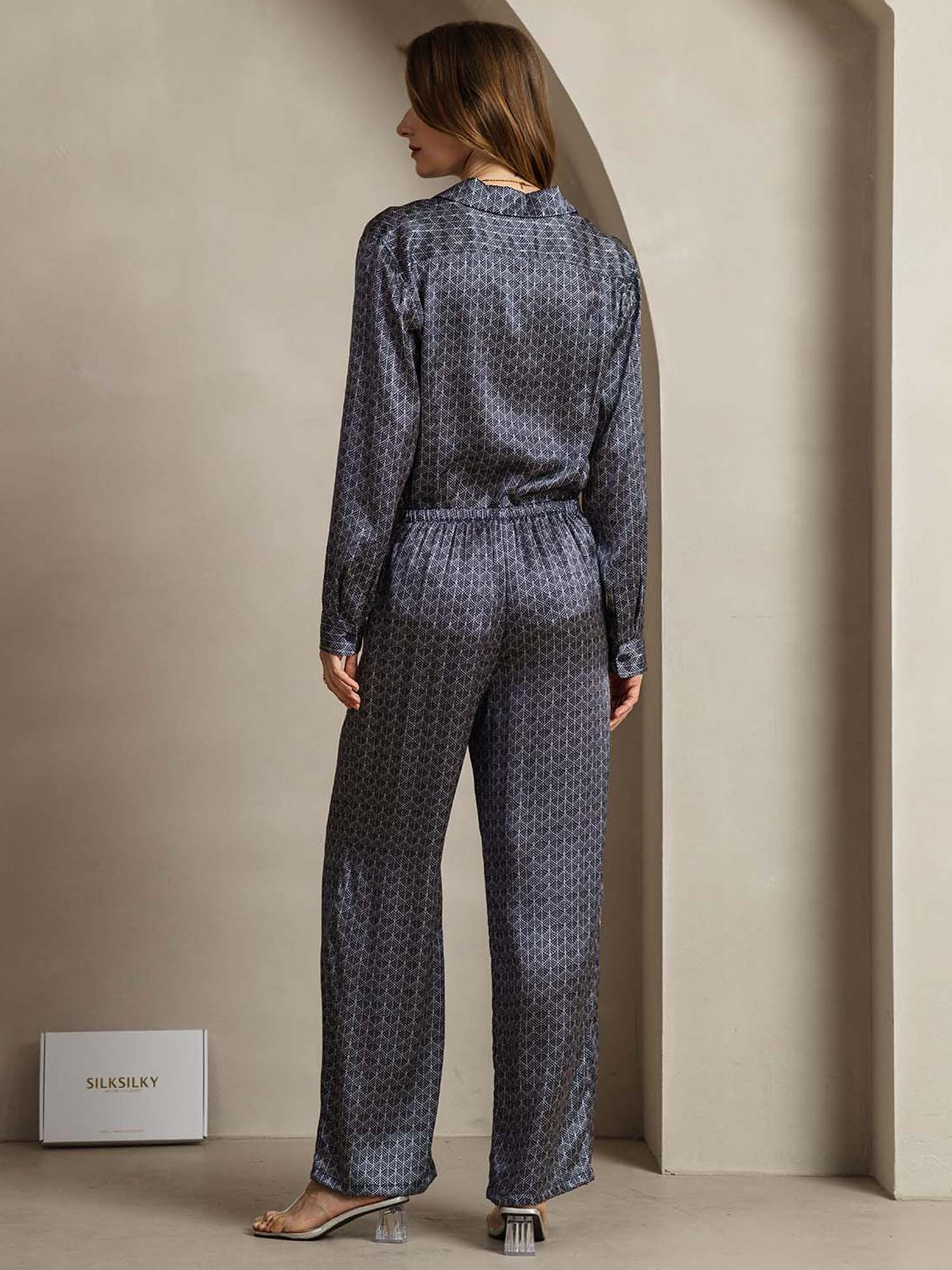 [MarineGinkgo] SilkSilky-NO 19Momme Silke Lapel Collar Women''s Outfit Sets 002