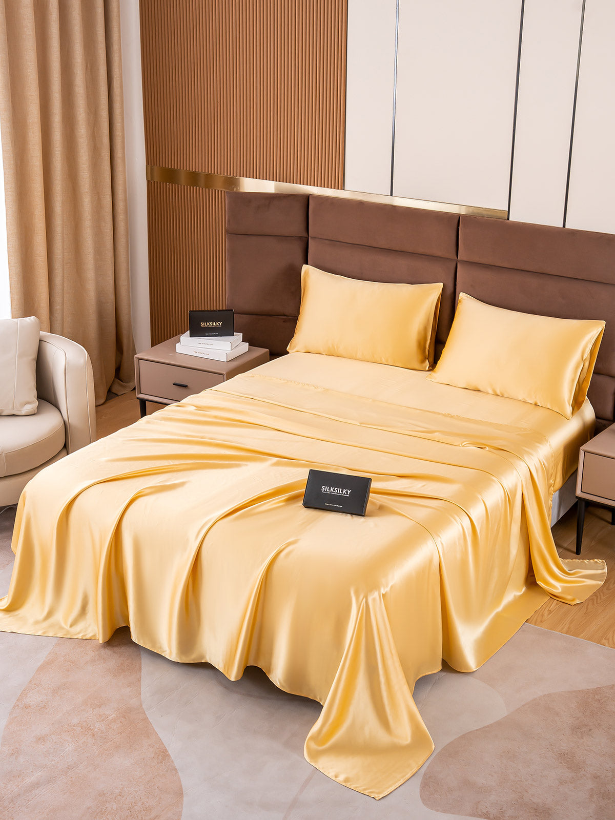 [Champagne] SilkSilky-NO 19Momme Pure Silk Bedding Set 006