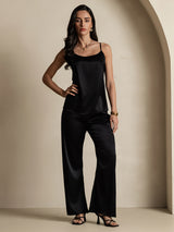 [Svart] SilkSilky-NO 19Momme Spaghetti Stropp Dyp Rund Halsutringning Camisole Topp 006