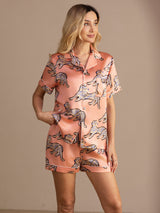 [Rosa Katt] SilkSilky-NO Short Sleeve Lapel Collar Pyjamas for Kvinner 001