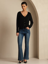 [Svart] SilkSilky-NO Long Sleeve Dame Cardigan 006