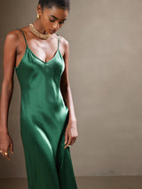 [Grønn] SilkSilky-NO Spaghetti Strap V Neck Kjole 004