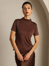 [Kaffe] SilkSilky-NO 100% Silk Jersey Short Sleeve Falsk Krage T-skjorte for Kvinner 008
