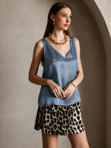 [Ekte Petrol] SilkSilky-NO Sleeveless V Neck Camisole Topp 001