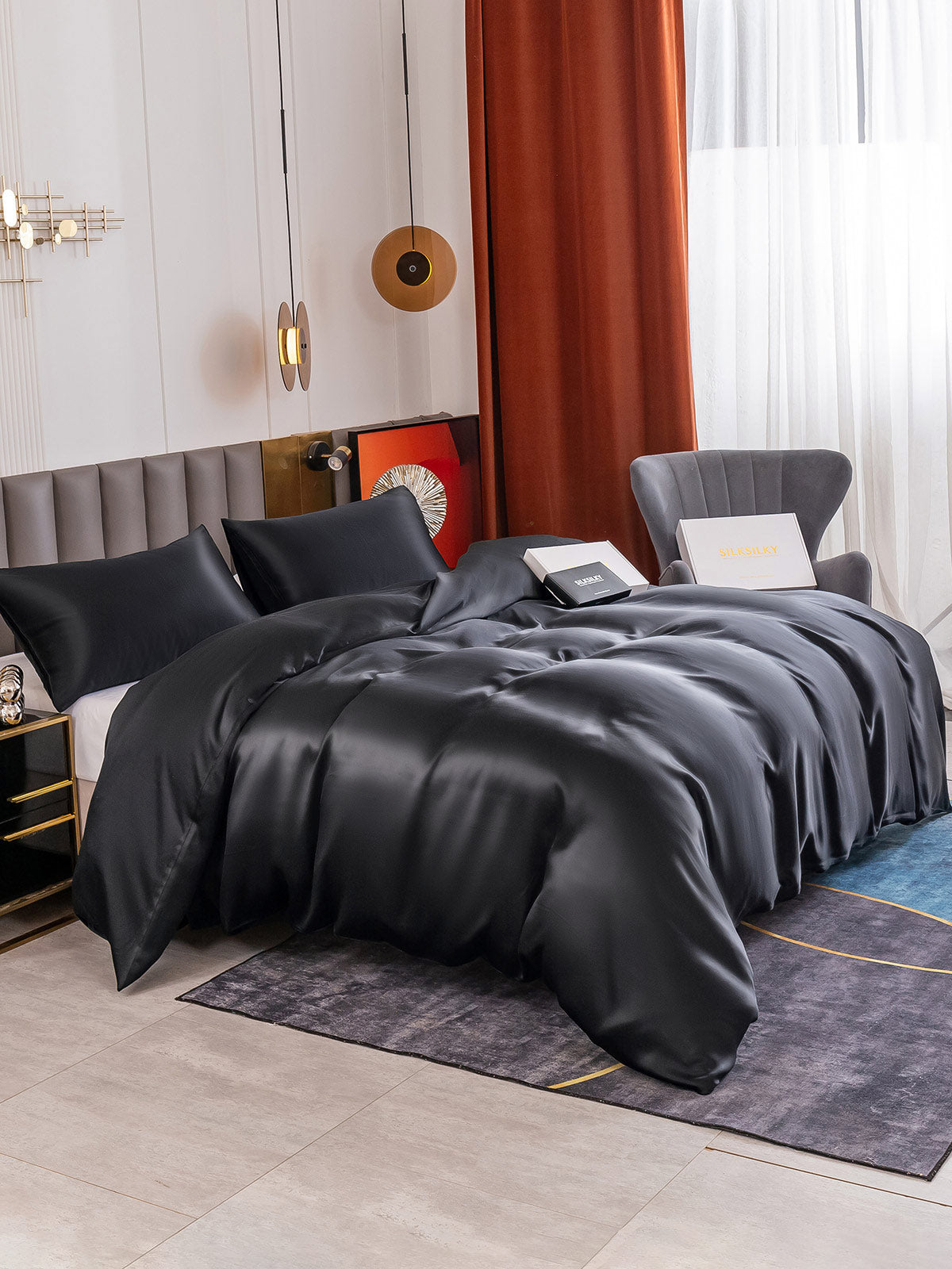 [Svart] SilkSilky-NO 19Momme Bedding Set 004