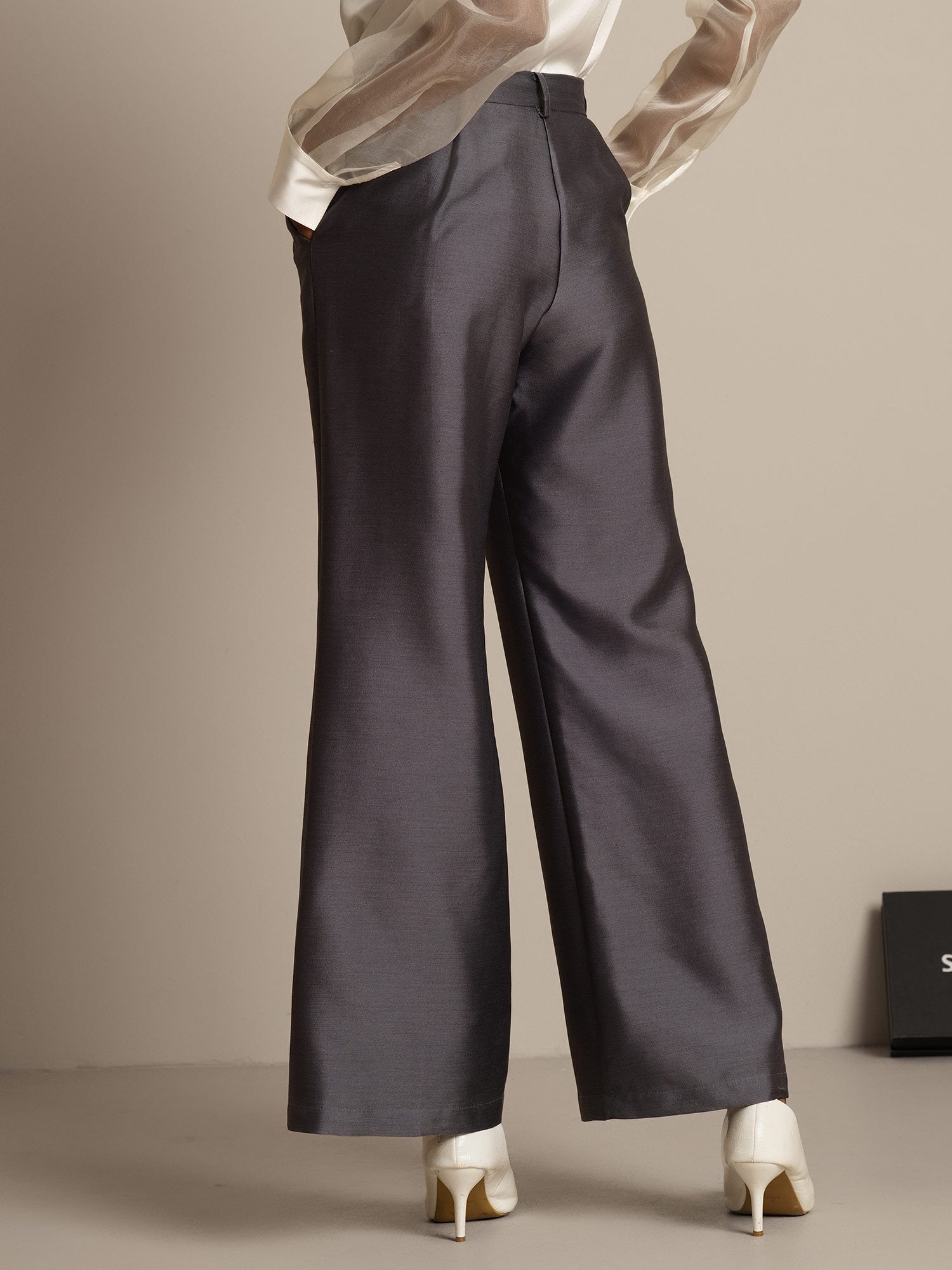[Grå] SilkSilky-NO 32Momme Silk-Wool Blend Womens Pants 002,