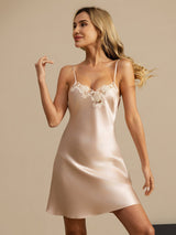 [Rosa] SilkSilky-NO Spaghetti Strap V Neck Nattkjole 001